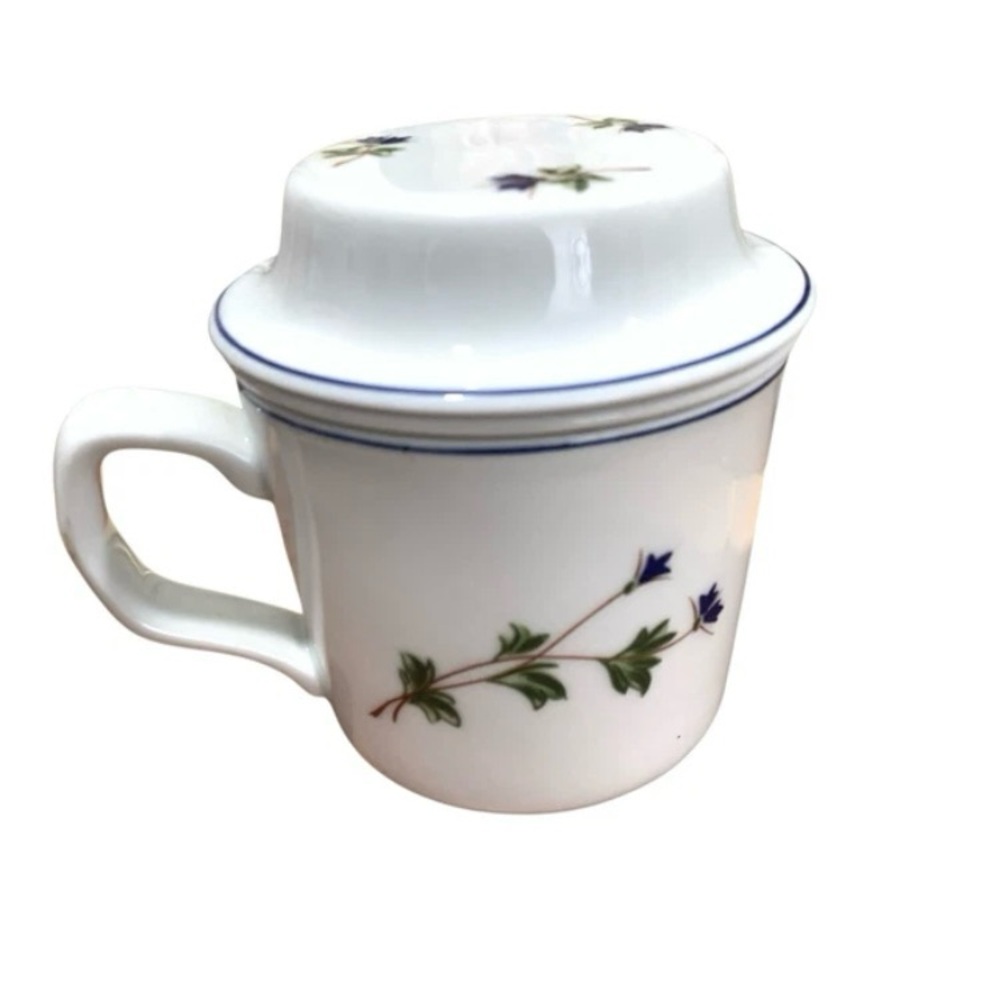 Vintage‎ Pillivuyt Tea Cup Strainer Lidded Barbeau France French Floral Print